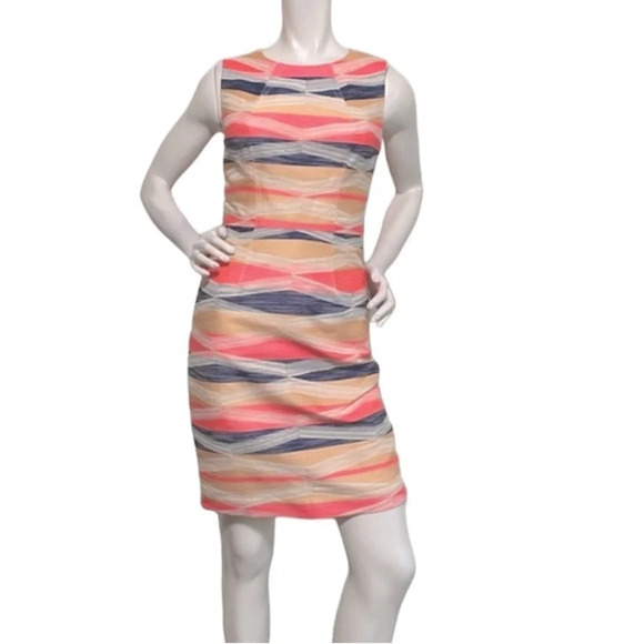 Trina Turk Kurdson Sleeveless Pink/Multicolor Textured Sheath Dress Size 2 - Picture 2 of 8